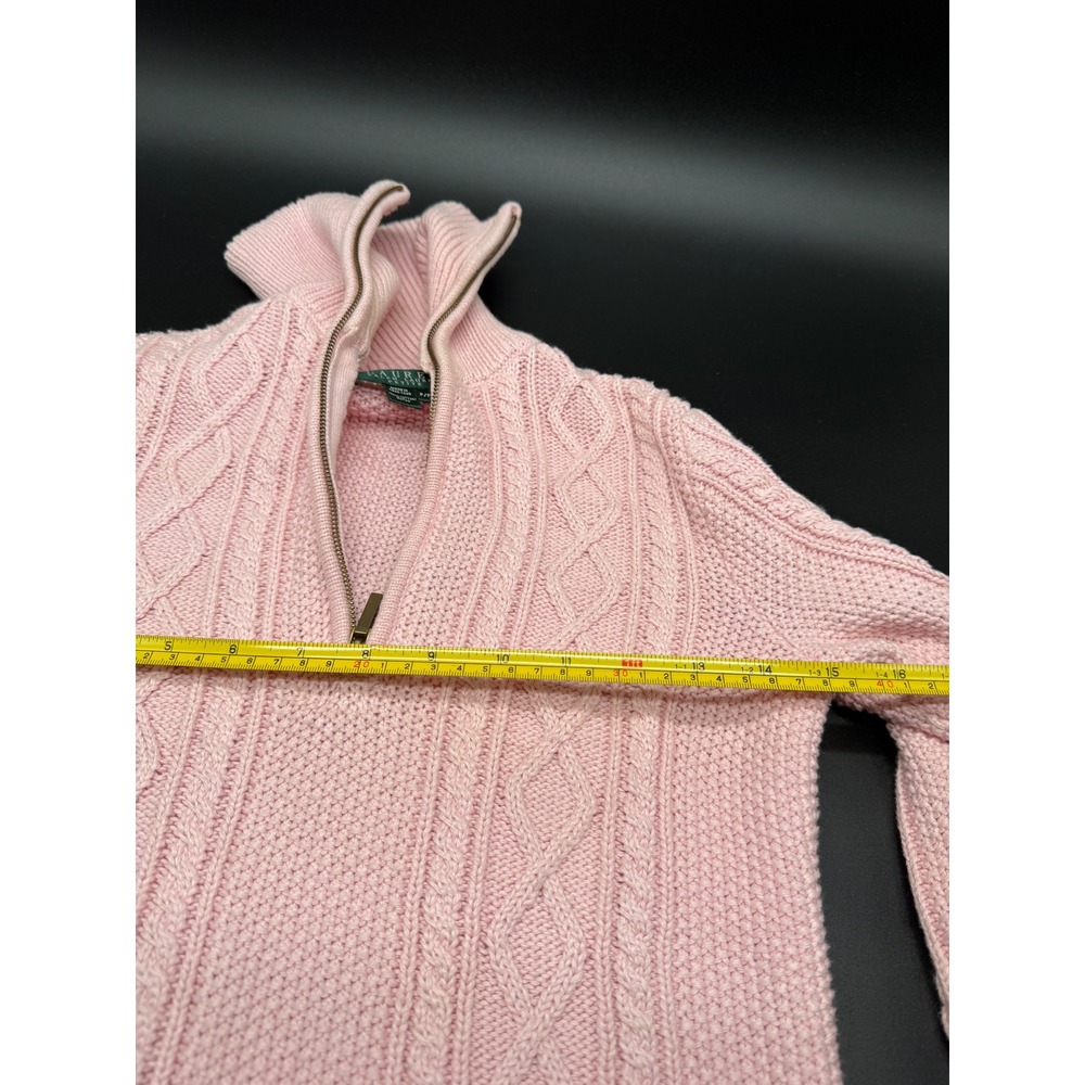 Lauren Ralph Lauren Petite Pink Cable Knit 1/4 Zip‎ Cotton Sweater P/P Small - Picture 4 of 8